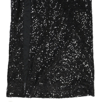 Plus size slight stretch sequin hollow one shoulder sexy slit maxi dress