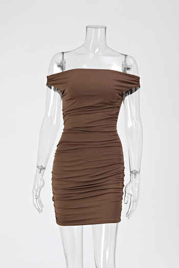 Sexy slight stretch one-shoulder tight shirring hollow backless mini dress