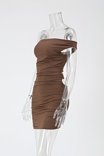 Sexy slight stretch one-shoulder tight shirring hollow backless mini dress