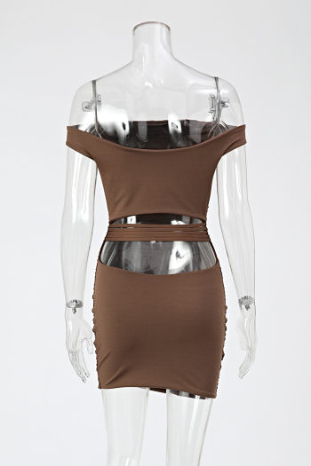 Sexy slight stretch one-shoulder tight shirring hollow backless mini dress