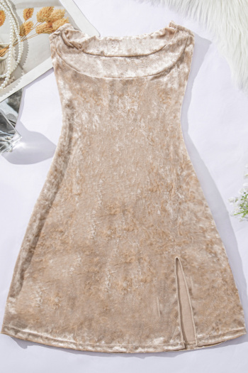 sexy new slight stretch pure color velvet strapless slim split mini dress