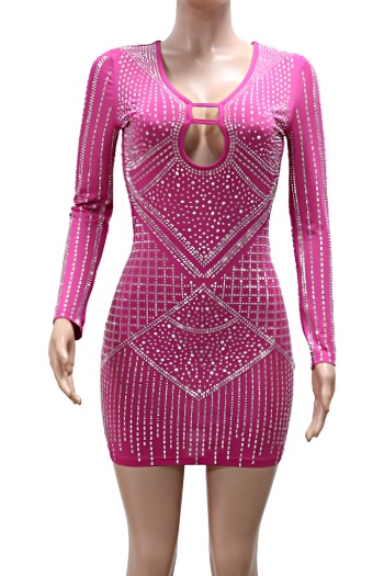 Sexy plus size slight stretch deep v rhinestone tight hollow backless mini dress