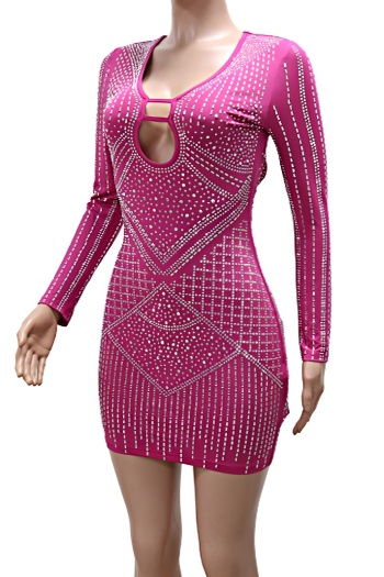 Sexy plus size slight stretch deep v rhinestone tight hollow backless mini dress