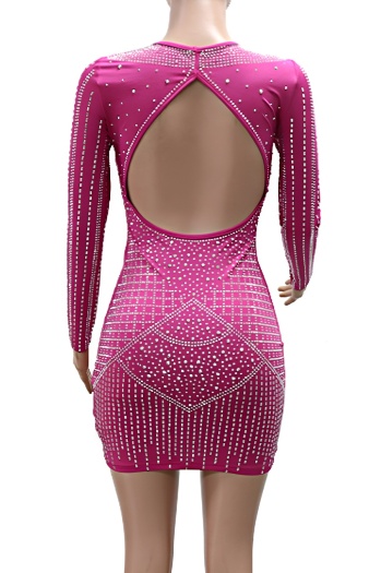 Sexy plus size slight stretch deep v rhinestone tight hollow backless mini dress