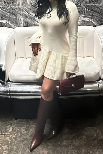 new slight stretch solid color cotton knit long sleeve mini dress