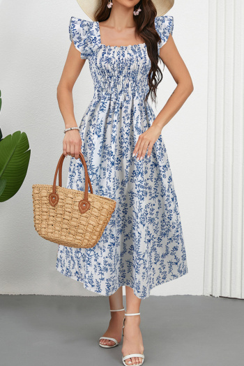 s-xl new classic style slight stretch patchwork contrast pleated midi floral dress