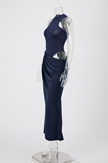 Sexy slight stretch satin stitching slim hollow sleeveless maxi dress