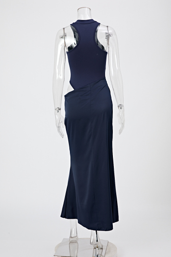 Sexy slight stretch satin stitching slim hollow sleeveless maxi dress