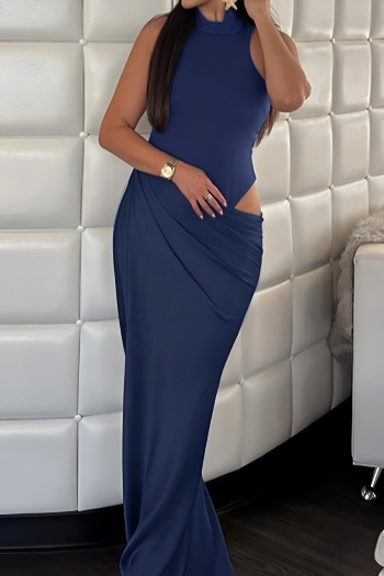 Sexy slight stretch satin stitching slim hollow sleeveless maxi dress