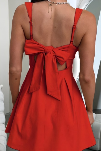 casual non-stretch solid color sling hollow backless lace-up mini dress