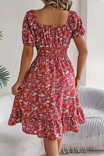 Casual non-stretch 6-colors floral batch printing short-sleeved midi dress