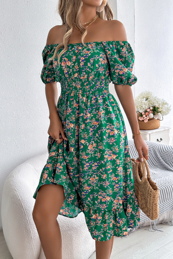Casual non-stretch 6-colors floral batch printing short-sleeved midi dress