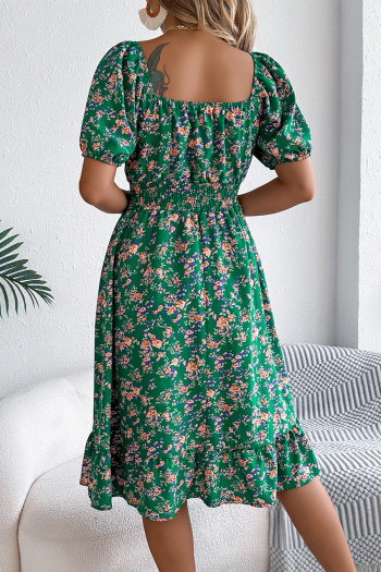 Casual non-stretch 6-colors floral batch printing short-sleeved midi dress