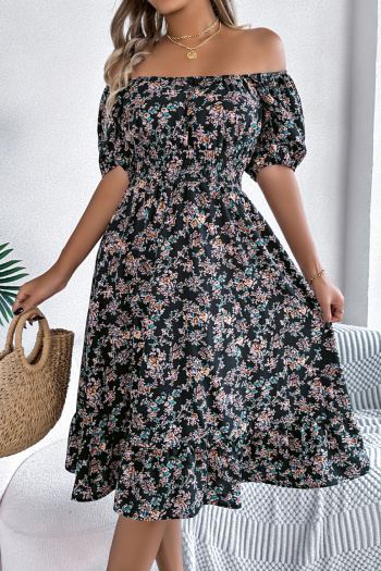 Casual non-stretch 6-colors floral batch printing short-sleeved midi dress