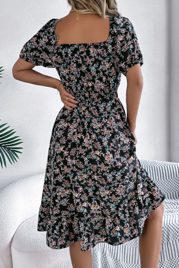 Casual non-stretch 6-colors floral batch printing short-sleeved midi dress