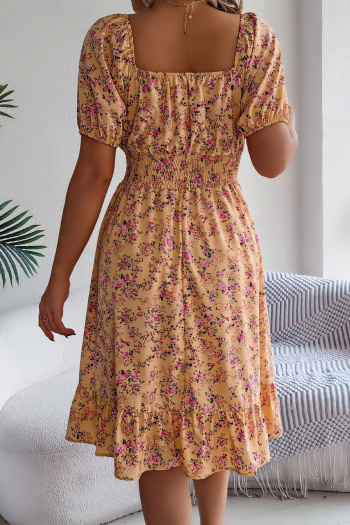 Casual non-stretch 6-colors floral batch printing short-sleeved midi dress