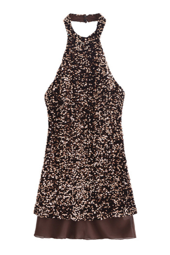 sexy non-stretch sequin decor halter-neck mini dress