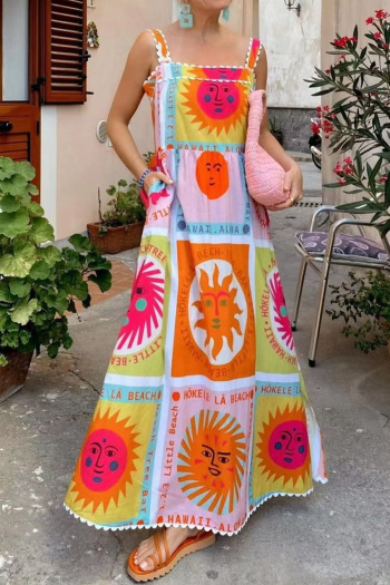 casual plus size non-stretch sling print high slit maxi dress with pockets