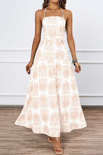 Stylish slight stretch patchwork plants printing with liner lace-up maxi dress (with belt)