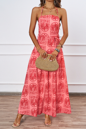 Stylish slight stretch patchwork plants printing with liner lace-up maxi dress (with belt)