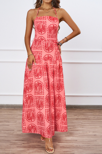 Stylish slight stretch patchwork plants printing with liner lace-up maxi dress (with belt)