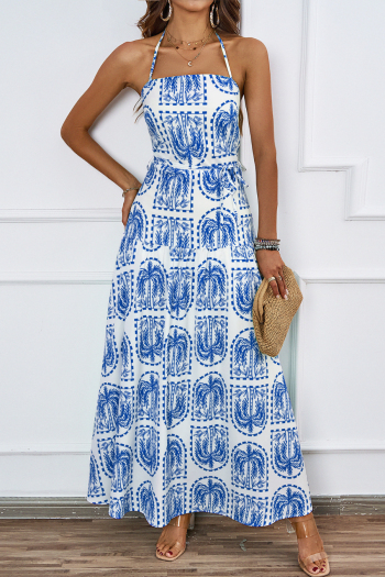 Stylish slight stretch patchwork plants printing with liner lace-up maxi dress (with belt)