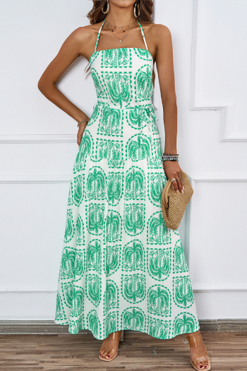 Stylish slight stretch patchwork plants printing with liner lace-up maxi dress (with belt)
