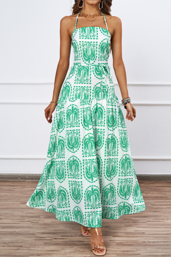 Stylish slight stretch patchwork plants printing with liner lace-up maxi dress (with belt)