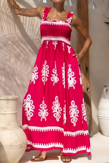 new bohemian style no-stretch contrast fixed printing slip maxi dress