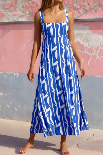 new no-stretch contrast geometric batch printing suspender midi dress