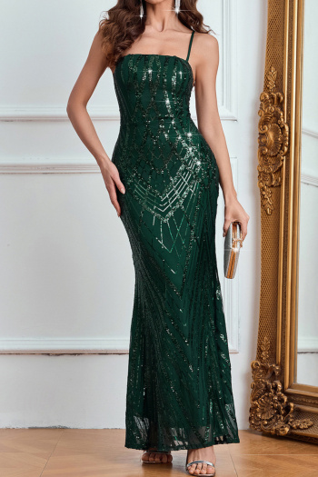 elegant non-stretch sequin decor backless lace-up maxi dress