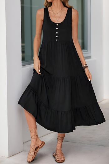 casual slight stretch pure color sleeveless pocket mini dress