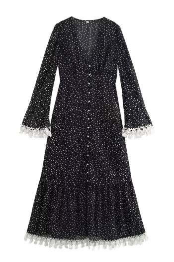 casual non-stretch v-neck dot batch printing maxi dress