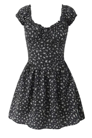 casual non-stretch floral batch printing lace-up square neck mini dress(size run small)
