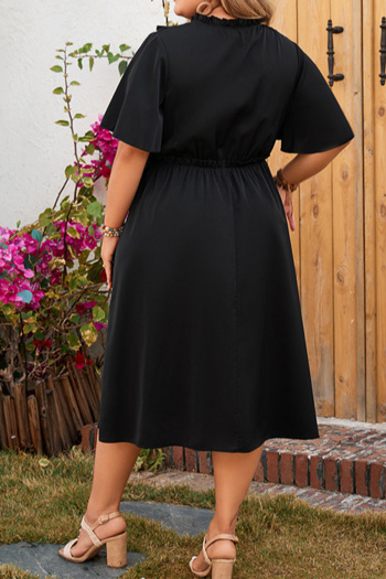 Casual plus size non-stretch patchwork short sleeve midi dress