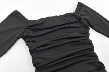 Sexy slight stretch solid color one shoulder tight hollow pleated mini dress