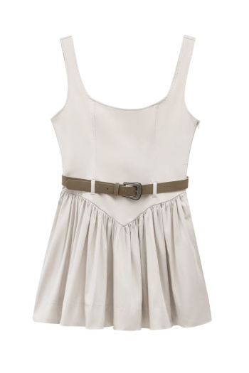 casual non-stretch square neck with belt mini dress