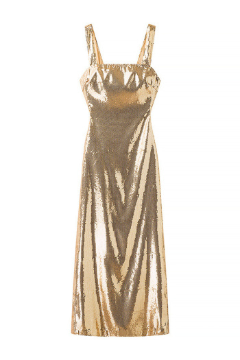 sexy non-stretch sequin decor square neck slit maxi dress