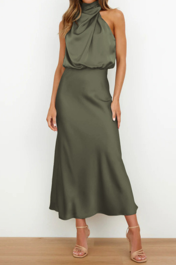 casual non-stretch 10 colors crew neck solid color midi dress