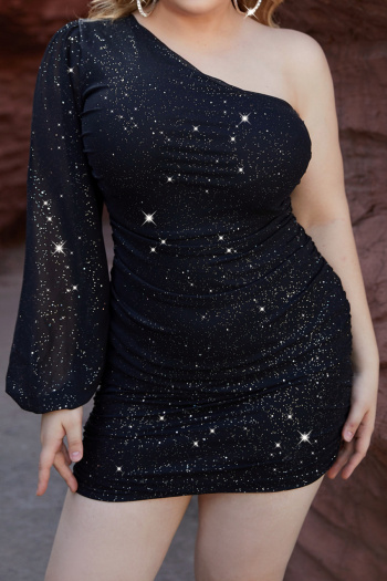 sexy plus size non-stretch sequin decor slim mini dress