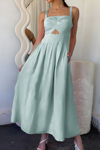 casual plus size non-stretch pure color backless sling midi dress