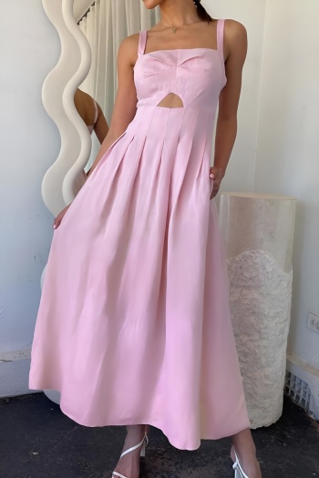 casual plus size non-stretch 3 colors backless sling midi dress