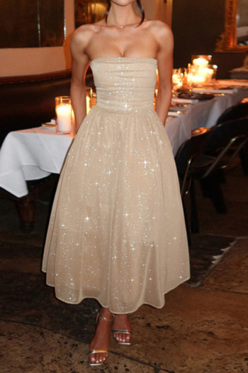 casual non-stretch tube design sequin decor midi dress
