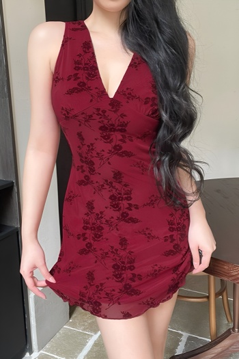 new slight stretch patchwork v-neck with liner mini floral dress
