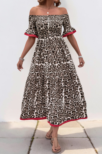 casual non-stretch leopard printing off shoulder midi dress