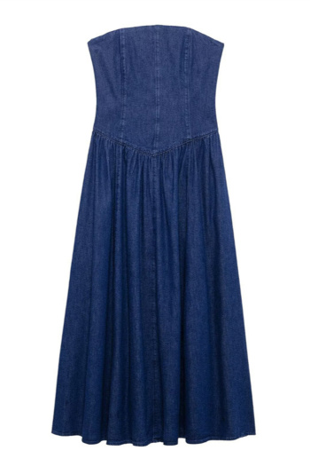 casual non-stretch denim tube design solid color midi dress