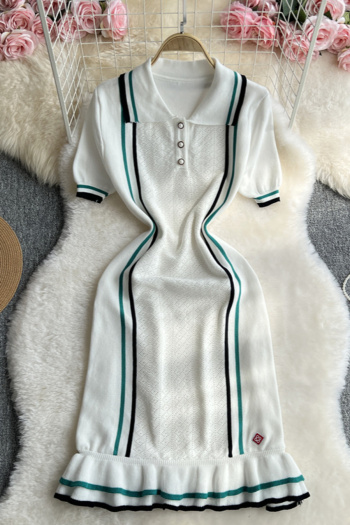 casual slight stretch contrast color ribbed knit mini dress