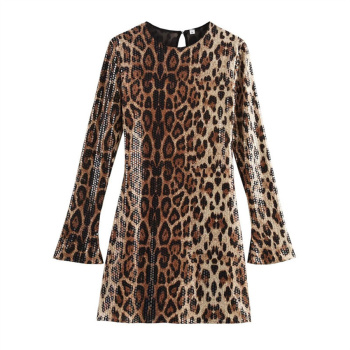sexy non-stretch leopard sequin decor mini dress
