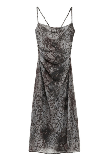casual non-stretch snake pattern printing sling midi dress