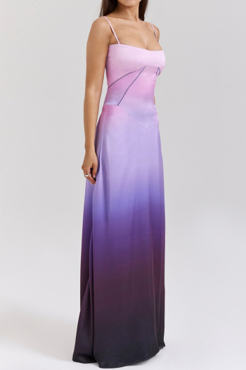 new slight stretch patchwork gradient color suspender maxi dress